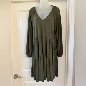 Medium olive colored long sleeve dress.